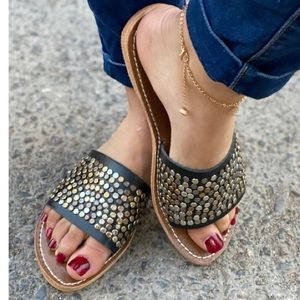 Flat summer studded leather sandals